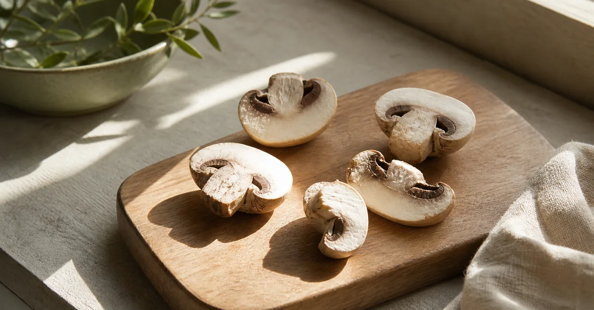 Champignons liegen auf einem Fensterbrett in der Sonne